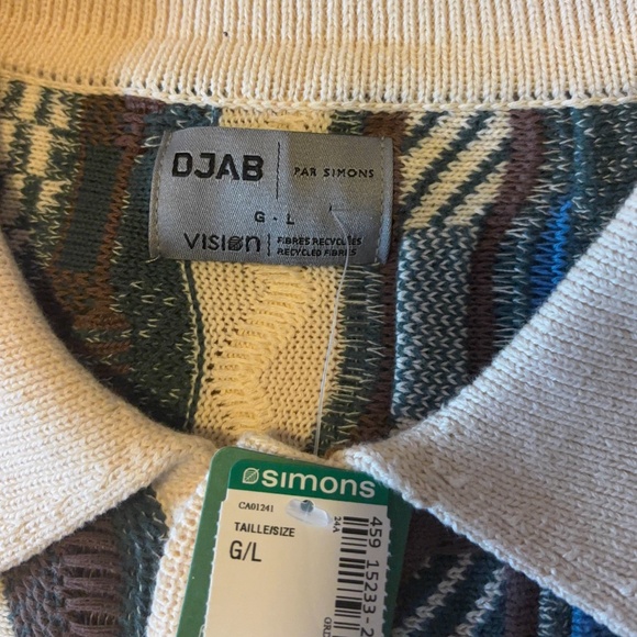 Retro ecru and blue mixed knit polo sweater NWT - Picture 9 of 11